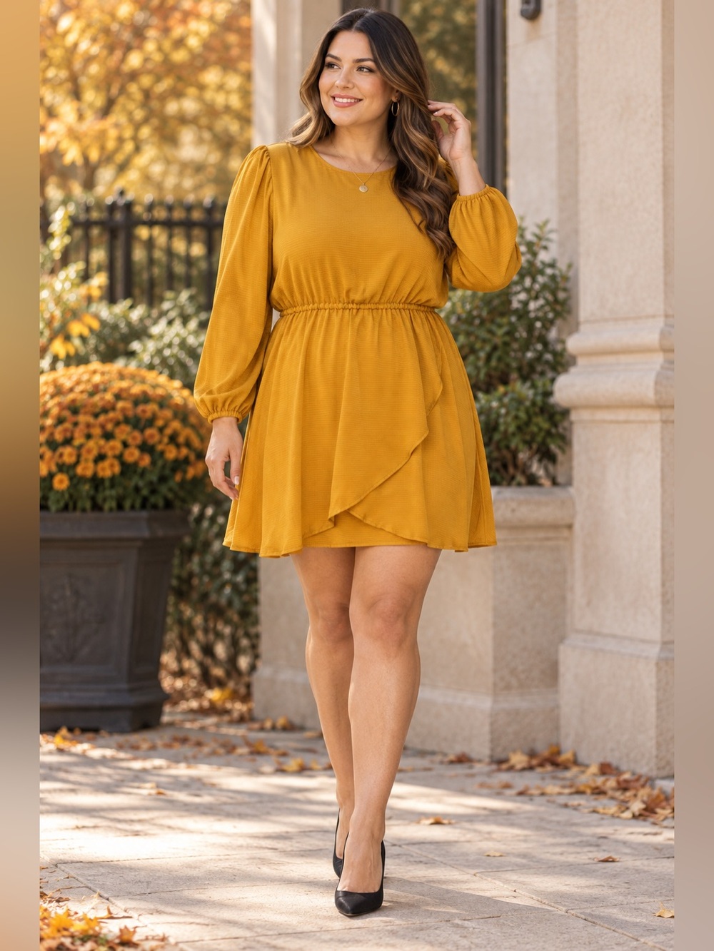 MICHAEL Michael Kors Mustard Long Sleeve Flounce Mini Dress Size L